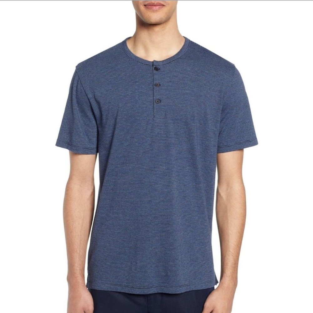 Vince Feeder Stripe Henley Shirt - Medium